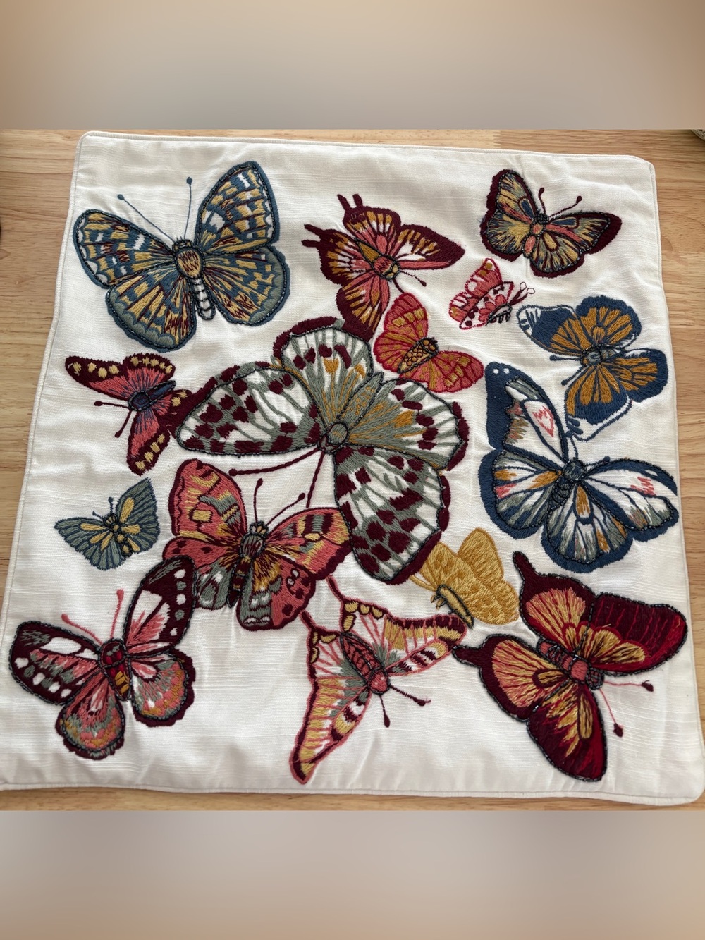 Pottery Barn Beaded Butterfly Throw Pillow Cover 18x18